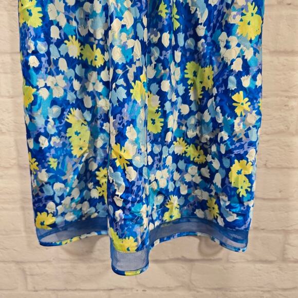 L Oscar De La Renta Pink Label VTG Blue Floral Slip & Robe Set Sze L Satin Bloom - Picture 15 of 16